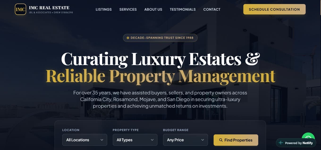 IMC Real Estate demo website mockup by PixiTech Studio