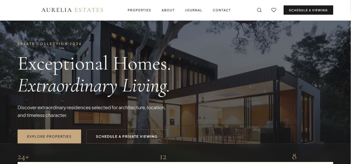Aurelia Estates corporate website mockup by PixiTech Studio